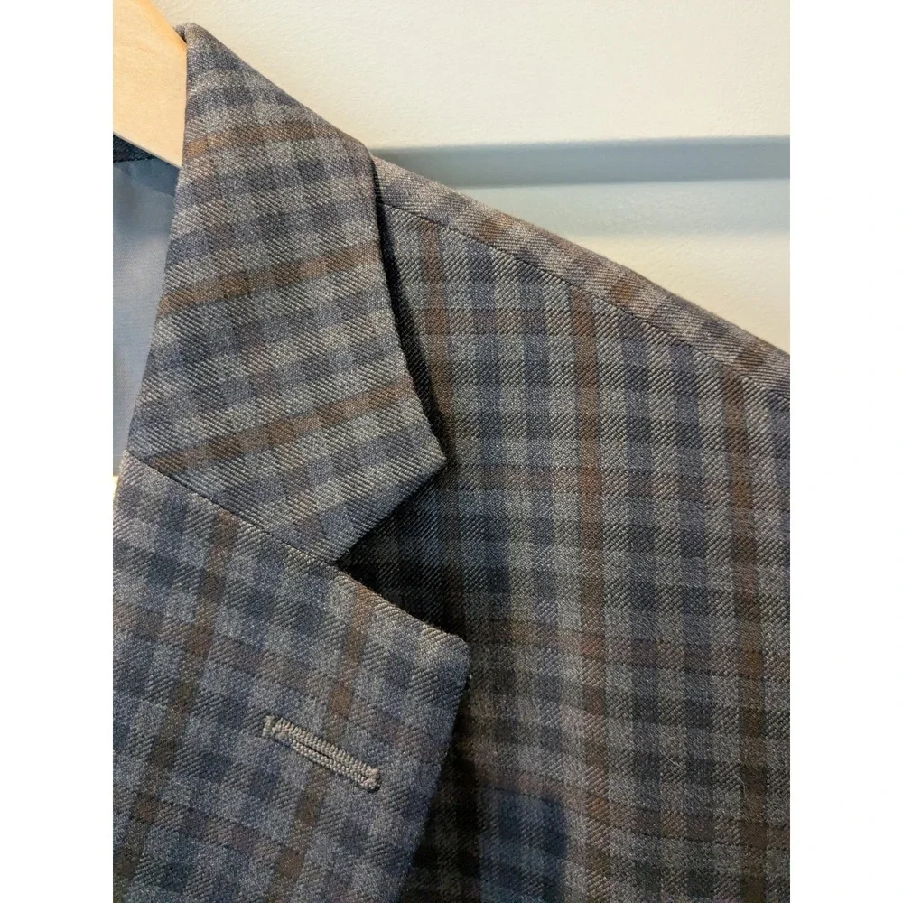 Peter Millar Mens Plaid Blazer Sport Coat Jacket 44T Navy Brown‎ Wool